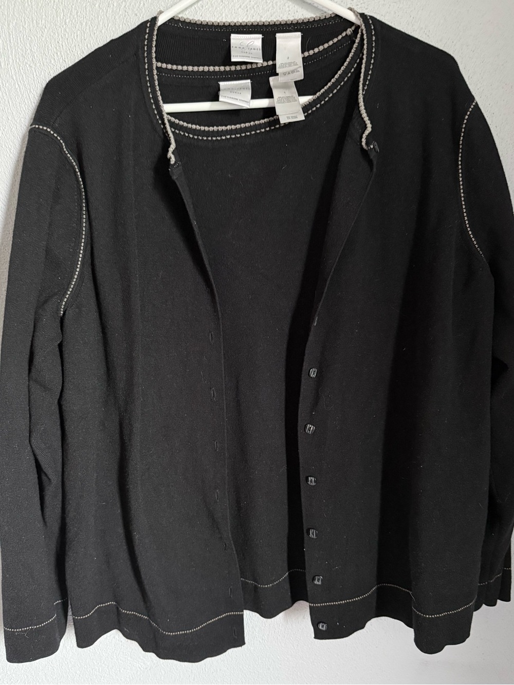 Emma James Black Cardigan Set with Matching Tank in Contrasting Stitch Detail